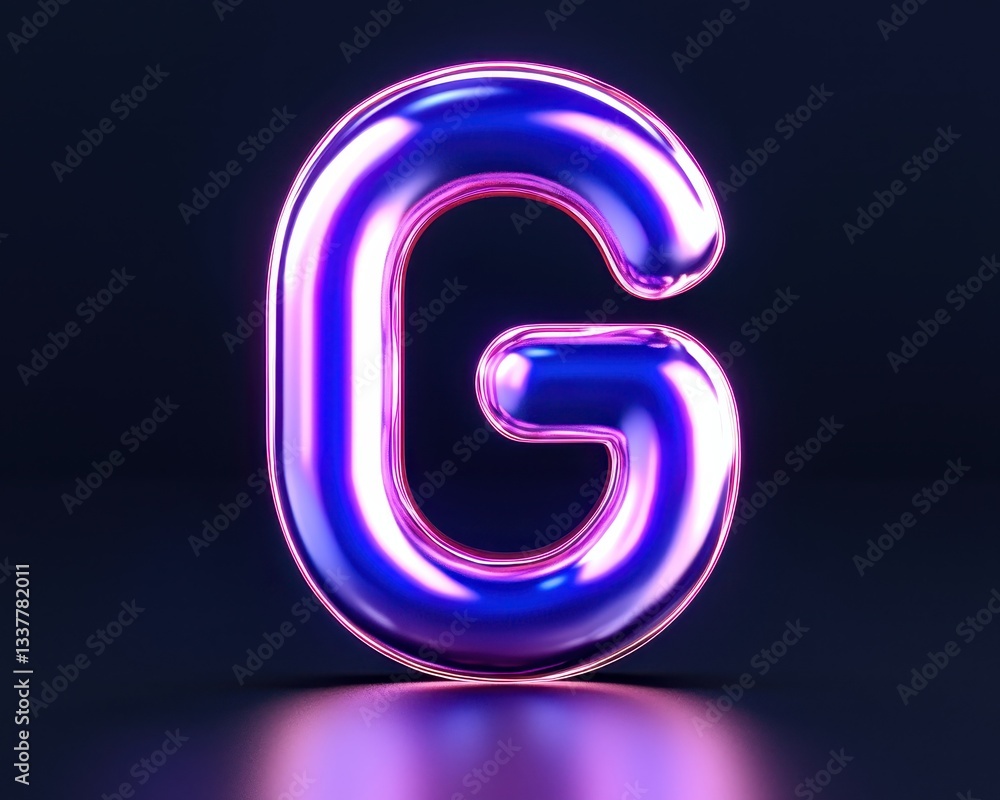 Colorful 3D letter 'G' glowing with vibrant hues in a dark backdrop. Colorful 3D letter 'G' glowing with vibrant hues in a dark backdrop.