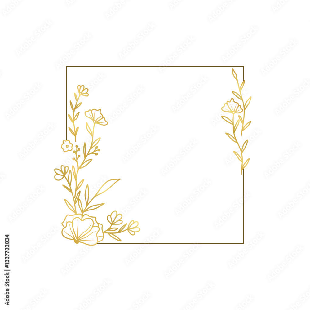 Luxury Gold Line Floral Square Outline Frame Luxury Gold Line Floral Square Outline Frame