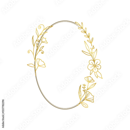 Luxury Gold Line Oval Frame with Delicate Floral Accents