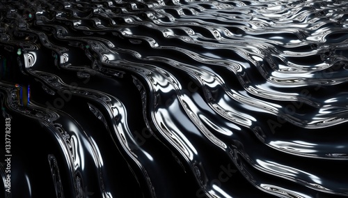 Modern Chrome Wave Textures in Elegant Black and Silver Design