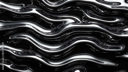 Modern High-Tech Chrome and Silver Texture with Wavy Design