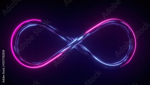 Modern Neon Infinity Loops Floating in Black Void with Cyberpunk Atmosphere