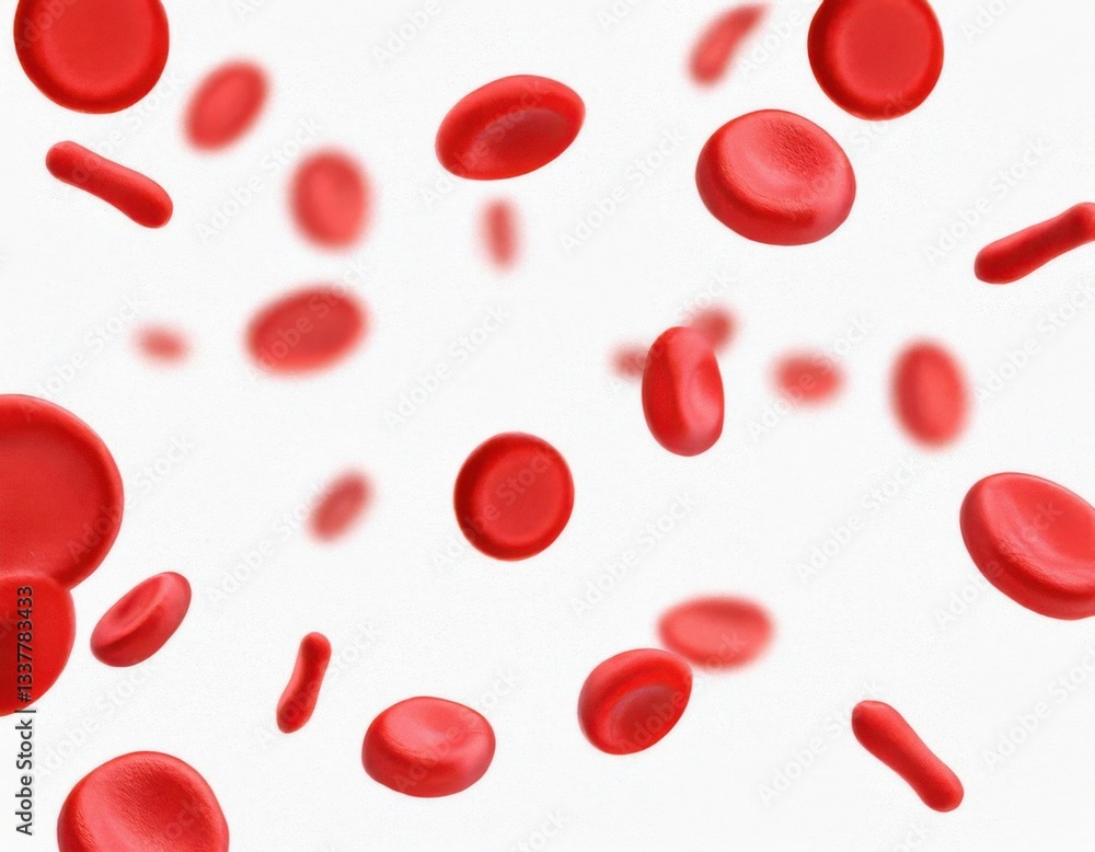 Flowing red blood cells isolated on solid white background Flowing red blood cells isolated on solid white background