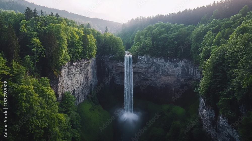 Stunning Long Exposure of Hinanger Waterfall in Lush Landscape Stunning Long Exposure of Hinanger Waterfall in Lush Landscape