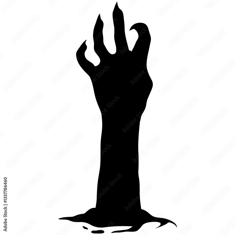 Obraz premium Silhouette of Halloween Zombie Hand. Flat Vector Illustration.