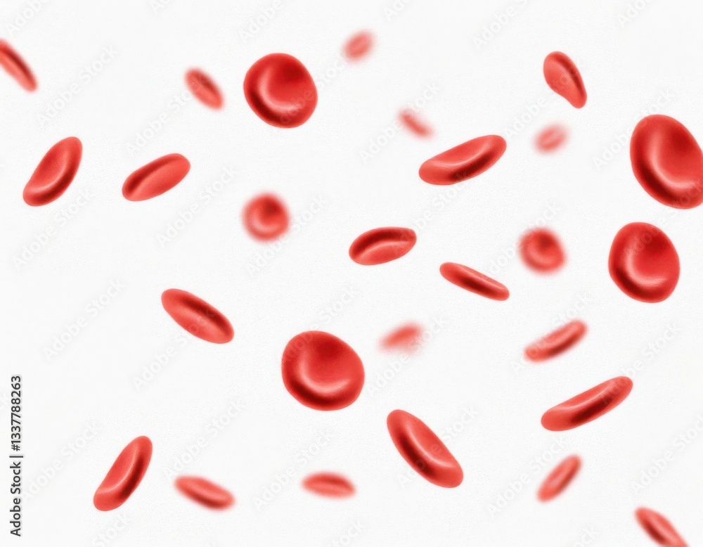 Flowing red blood cells isolated on solid white background Flowing red blood cells isolated on solid white background