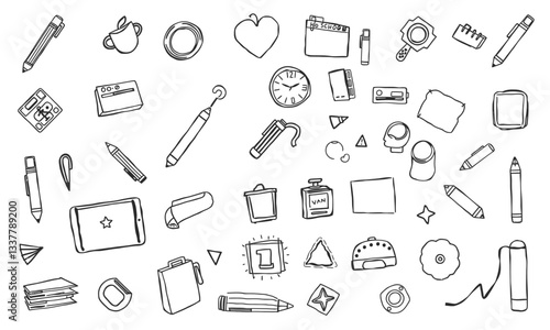 Back to school supplies including pens, pencils, notebooks, and various stationery items create vibrant and organized workspace. This collection inspires creativity and learning