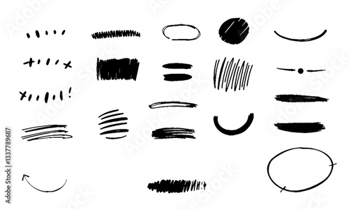 collection of hand drawn highlight strokes and ellipses various styles and thicknesses, perfect for adding emphasis to designs and illustrations. These artistic elements convey creativity and
