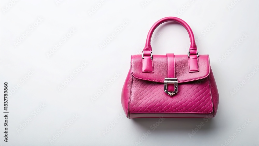 Pink Handbag Flat Lay, Isolated White Background - Stylish Women's Accessory Drone Photography Pink Handbag Flat Lay, Isolated White Background - Stylish Women's Accessory Drone Photography