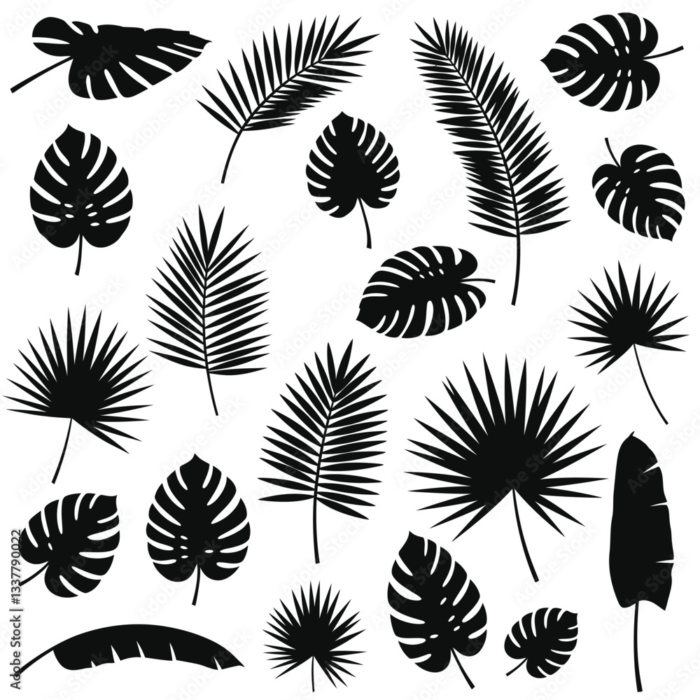 Tropical leaf silhouettes set for design and decoration Tropical leaf silhouettes set for design and decoration