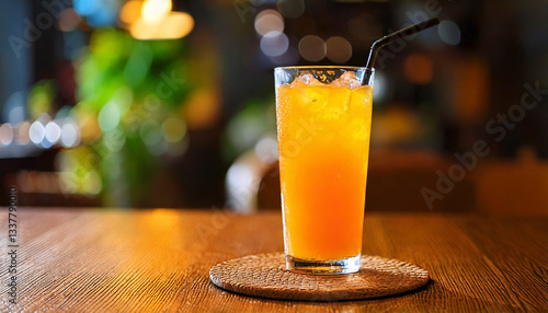 カフェで撮影したオレンジジュースのAI生成画像