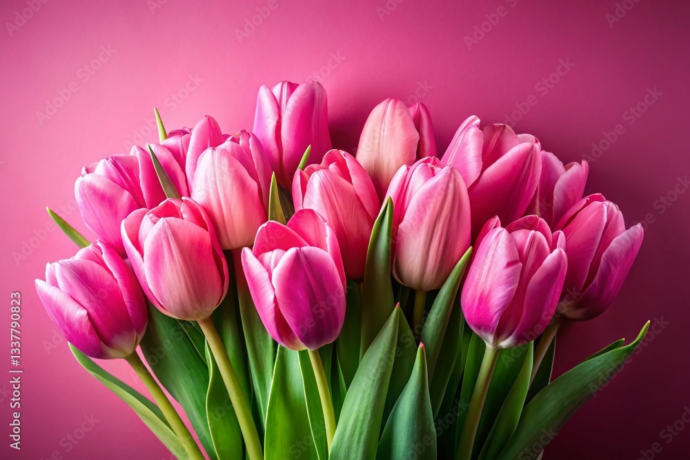 Fototapeta premium Pink Tulip Bouquet, Spring Flowers, Floral Photography, Botanical Illustration, Delicate Petals