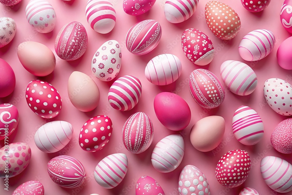 Pink & White Easter Eggs Pattern on Pink Background - Top View Festive Holiday Banner Pink & White Easter Eggs Pattern on Pink Background - Top View Festive Holiday Banner