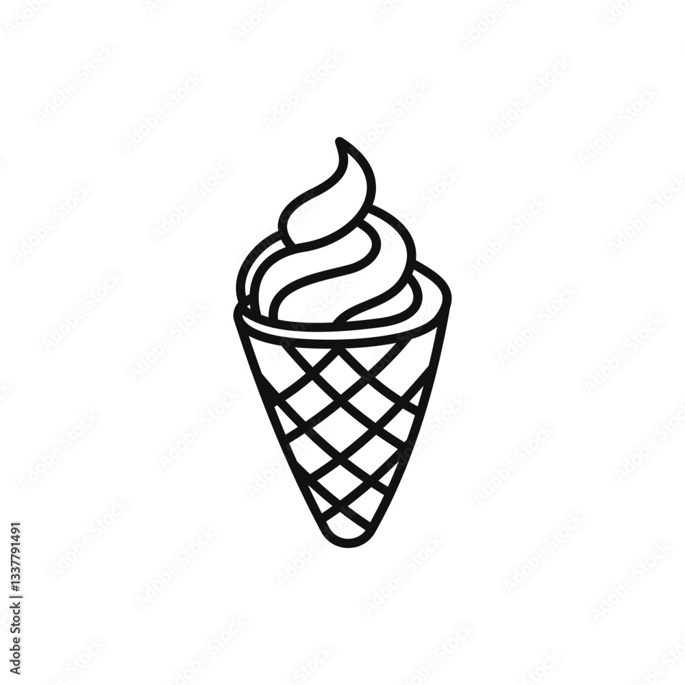 Simple Line Art Ice Cream Cone Icon on White Background Simple Line Art Ice Cream Cone Icon on White Background
