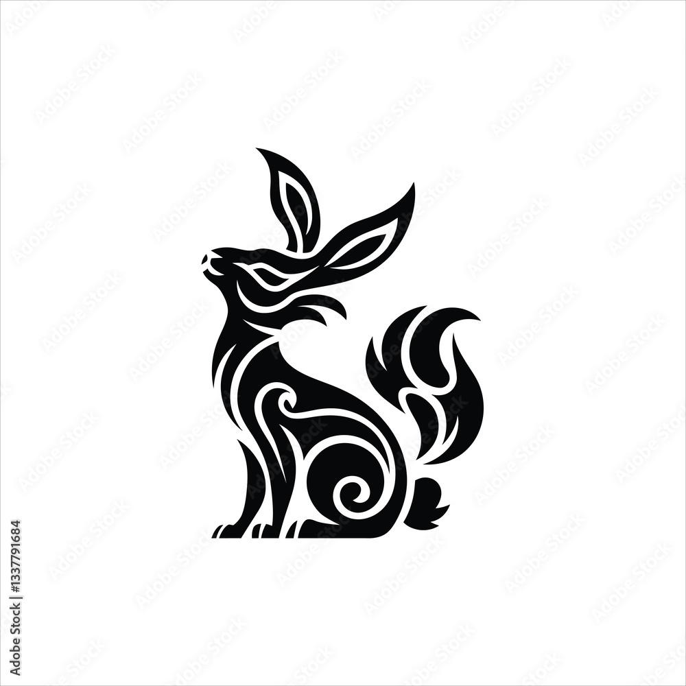 Rabbit tattoo vector illustration on white background. Rabbit tattoo vector illustration on white background.