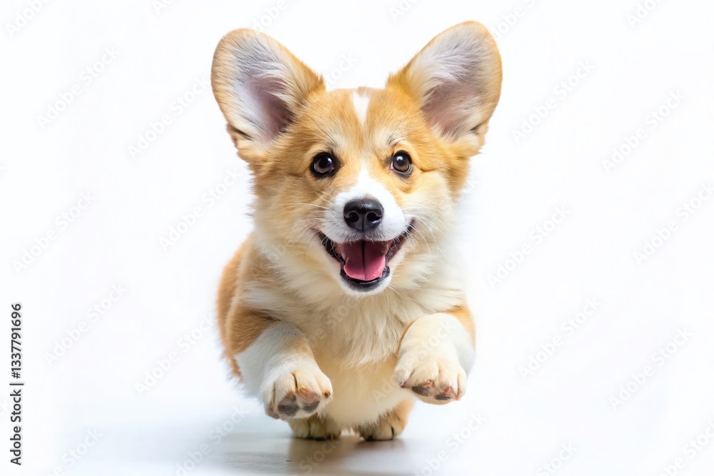 Playful Corgi Puppy on White Background - Adorable Dog Stock Photo Playful Corgi Puppy on White Background - Adorable Dog Stock Photo
