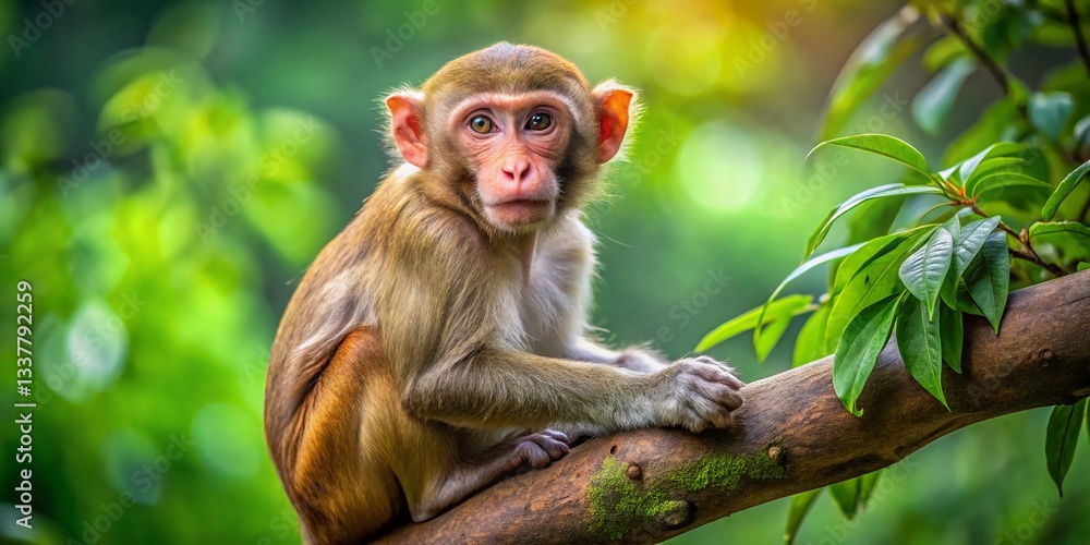 Playful Rhesus Macaque Monkey in Tree - Wildlife Portrait Photography Playful Rhesus Macaque Monkey in Tree - Wildlife Portrait Photography