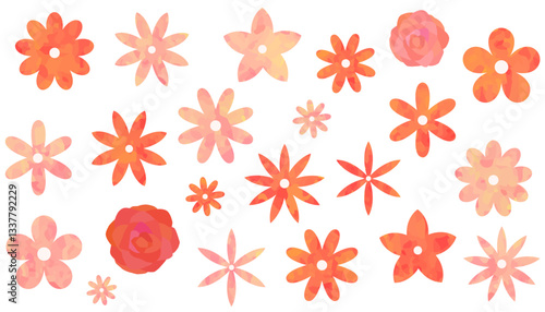 赤・ピンク色系の花のイラストセット ベクター素材