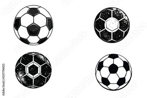 Four Soccer Balls Classic and Grunge Designs