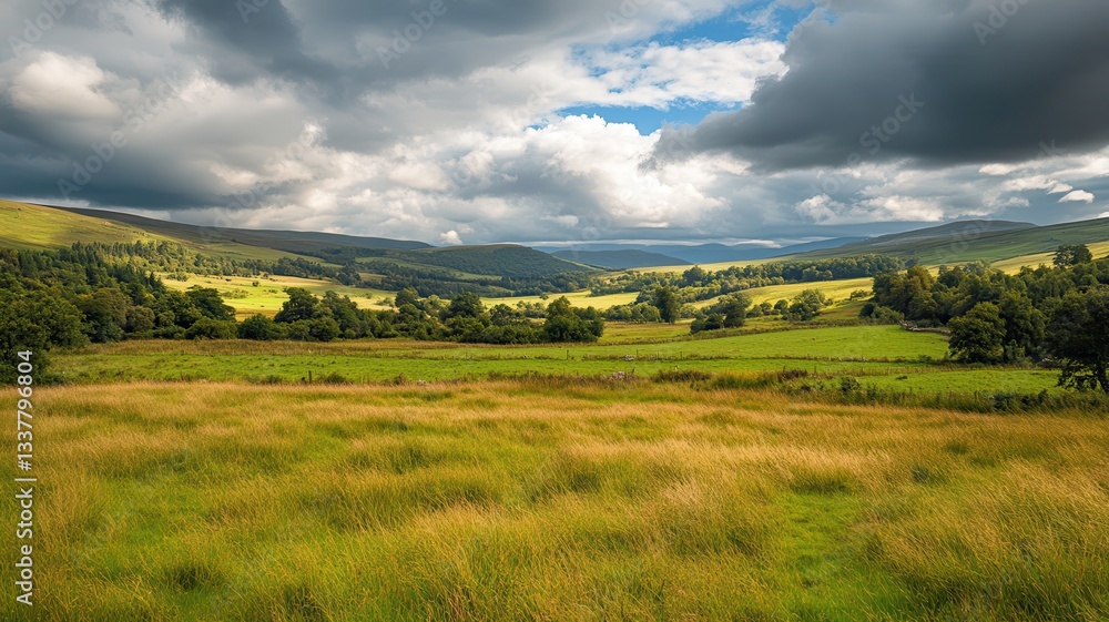 Fototapeta premium Scottish valley scenic landscape, dramatic clouds