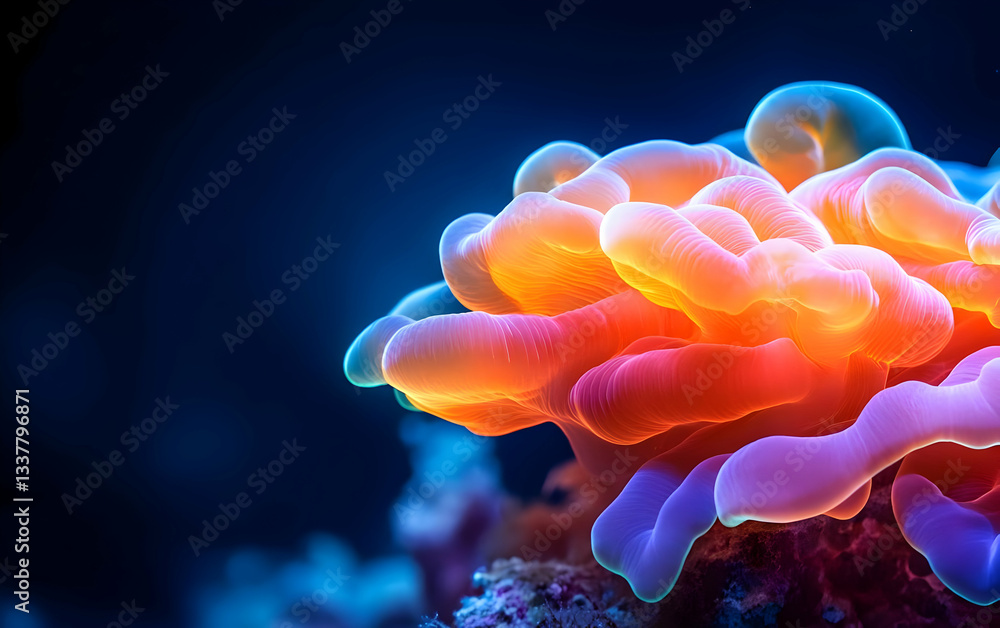 Fototapeta premium Vibrant coral in shades of orange and blue, showcasing the beauty of marine life and the importance of ocean ecosystems.