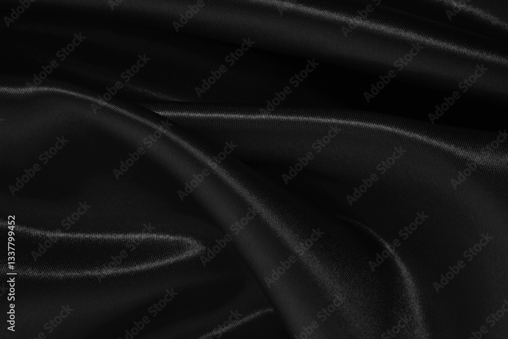 Fototapeta premium Black grey fabric texture background, detail of silk or linen pattern.
