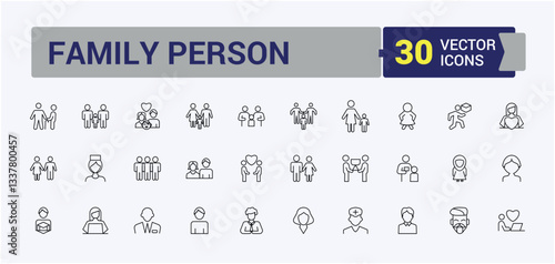 Set of Family Member line icon. Pack of man, person, family member, couple, people and more. Perfect for logos and infographic. Human simple icon. Editable vector art.