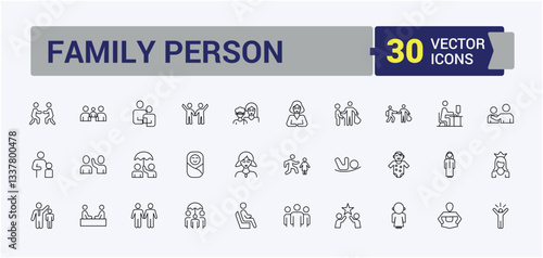 Set of Family Member line icon. Pack of man, person, family member, couple, people and more. Perfect for logos and infographic. Human simple icon. Editable vector art.