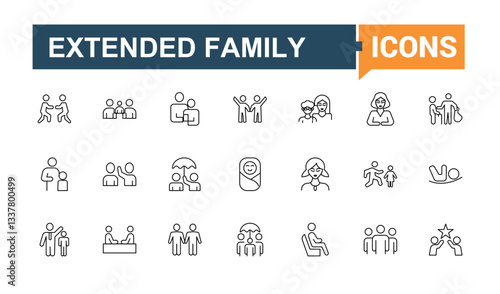 Set of Family Member line icon. Pack of man, person, family member, couple, people and more. Perfect for logos and infographic. Human simple icon. Editable vector art.