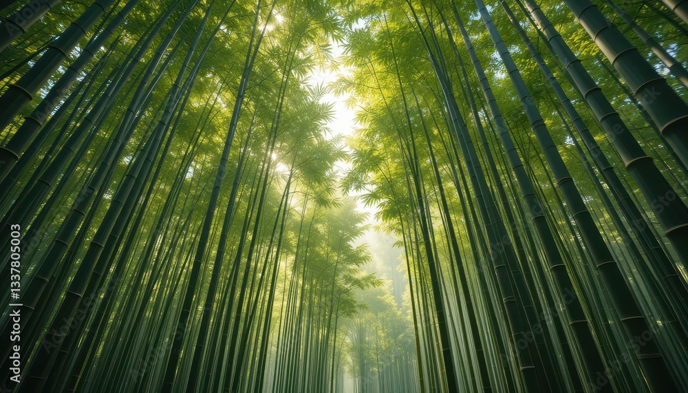 Serene Bamboo Forest Pathway Through Lush Green Tall Stalks Serene Bamboo Forest Pathway Through Lush Green Tall Stalks