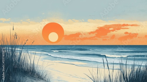 Serene Sunset over Ocean Beach