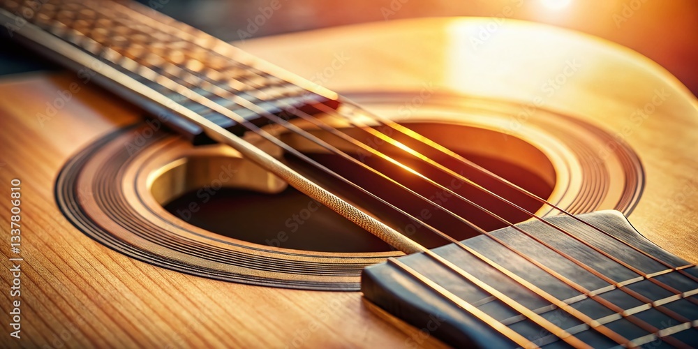 Fototapeta premium Romantic Acoustic Guitar Close-up: Heart-Shaped Strings, White Background