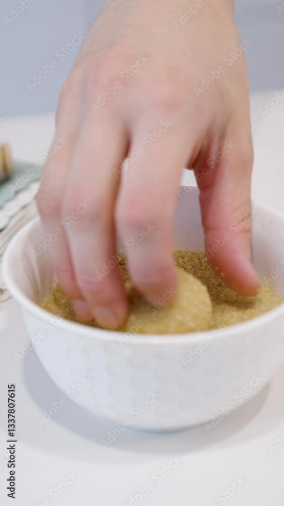 Agregando azúcar mascabo a masa para galletas caseras. Footage de cocina, repostería, gastronomía. Agregando azúcar mascabo a masa para galletas caseras. Footage de cocina, repostería, gastronomía.