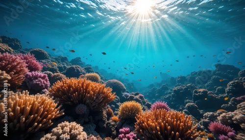 Wallpaper Mural Vibrant Underwater Coral Reef with Sunlight and Colorful Fish Torontodigital.ca