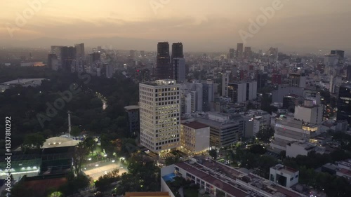Wallpaper Mural Mexico City Downtown, Sunset Atmosphere, City Lights – Aerial View, Pan Movement Right Torontodigital.ca