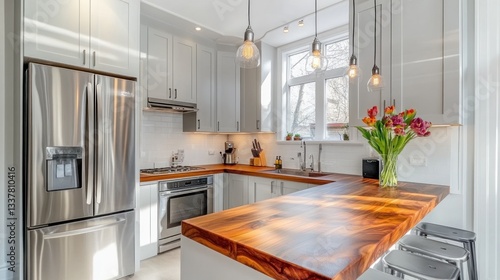 Bright, modern kitchen with warm wood accents
