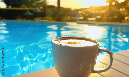 cup of coffee on pool side