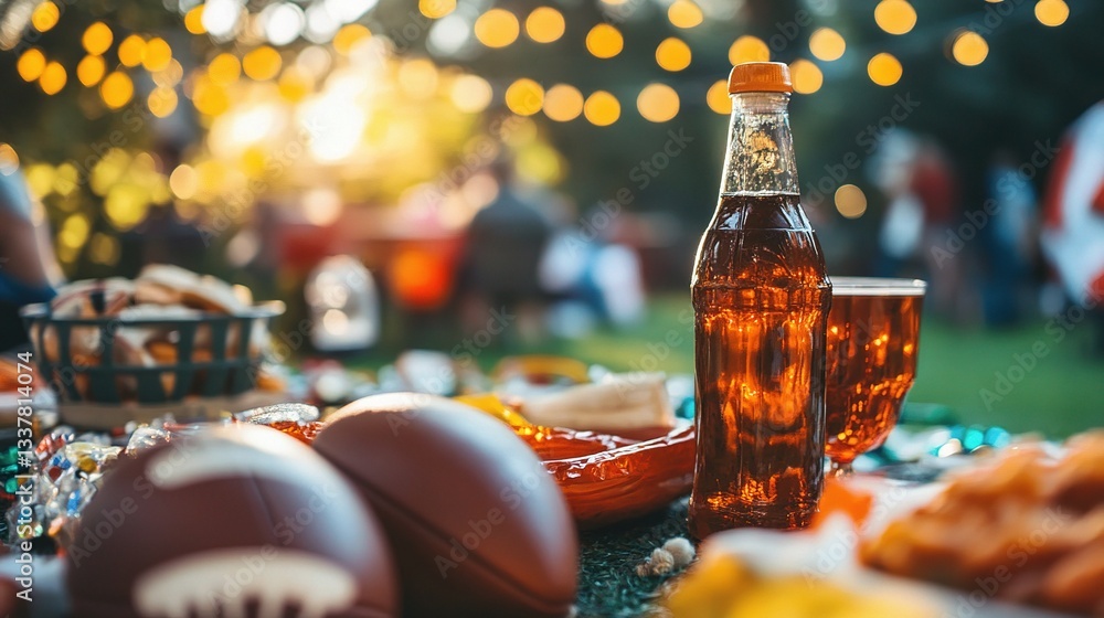 Festive Football Tailgate Party Scene With Food and Drinks