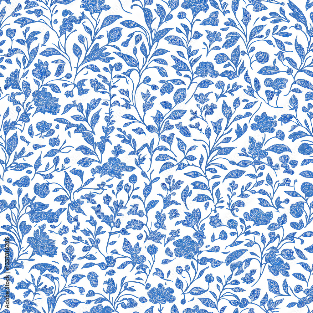 Blue floral pattern on white background. Perfect for textile prints, wallpapers, or scrapbooking. Vintage floral seamless pattern. Blue floral pattern on white background. Perfect for textile prints, wallpapers, or scrapbooking. Vintage floral seamless pattern.