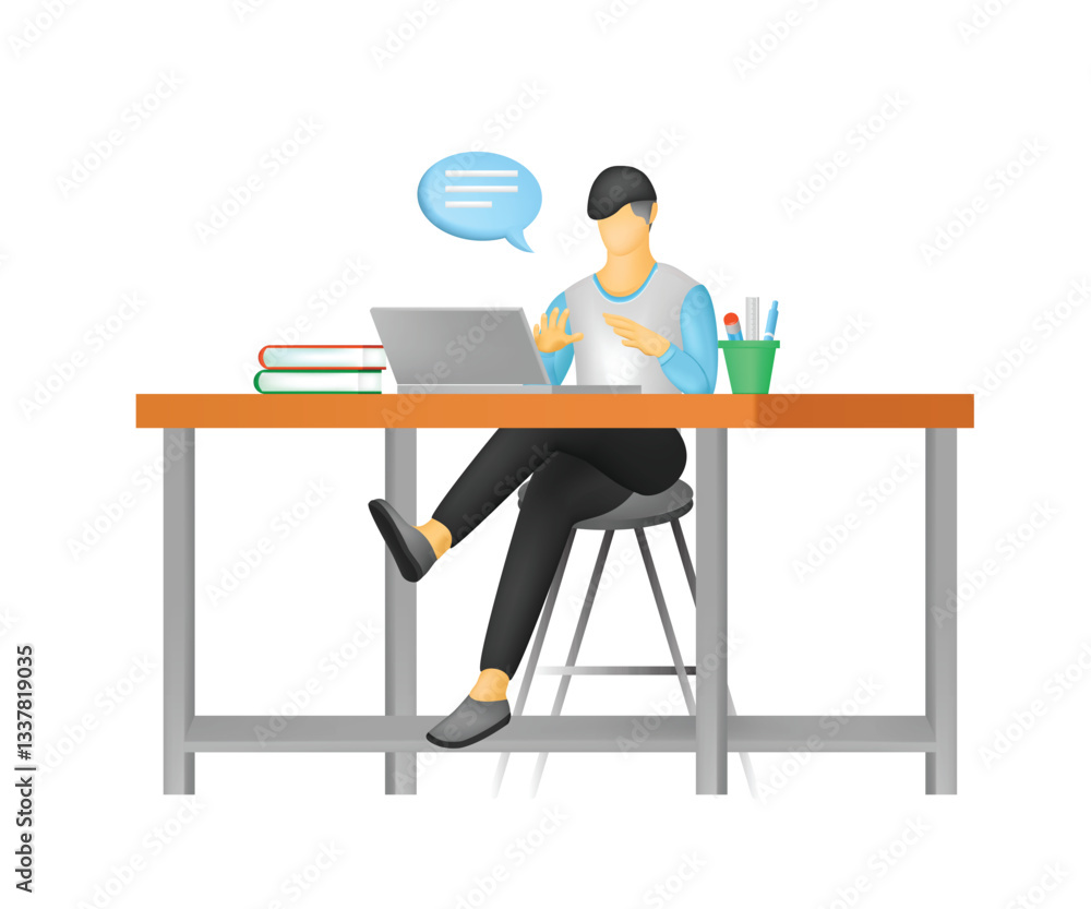 Fototapeta premium A man work from home with laptop concept illustration