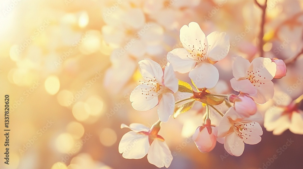 Soft Focus Blur of Cherry Blossoms in Full Blooming Light Soft Focus Blur of Cherry Blossoms in Full Blooming Light