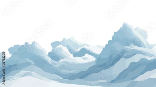 Digital illustration depicting an abstract landscape of stylized clouds.  The clouds are rendered in shades of light and medium blue against a white background. The style is painterly, resembling