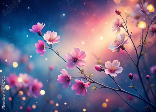 Serene Pink Watercolor Flowers Night Photography - Dreamy Tranquil Floral Art