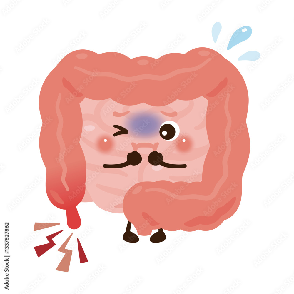 Obraz premium 虫垂炎になった腸のキャラクターイラスト