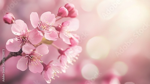 Delicate Pink Cherry Blossom Tree Blooming in Soft Spring Light