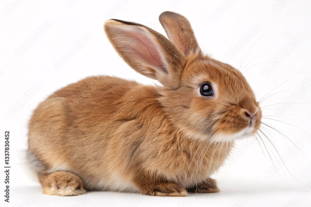 Fototapeta premium Brown Rabbit Posing on White Background with Fluffy Fur.