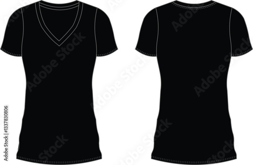 Black V-Neck T-Shirt Mockup – Front & Back View for Custom Design & Branding