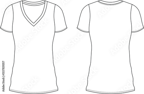 Blank White V-Neck T-Shirt Mockup – Front & Back View for Custom Design & Branding