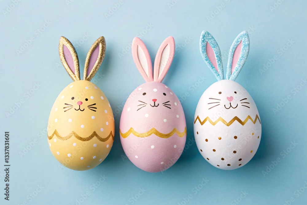 Beautifully Painted Easter Eggs with Gold Accents on Pastels. Beautifully Painted Easter Eggs with Gold Accents on Pastels.