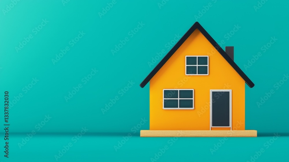 A vibrant yellow house illustration against a turquoise background, emphasizing a modern, minimalist design. A vibrant yellow house illustration against a turquoise background, emphasizing a modern, minimalist design.
